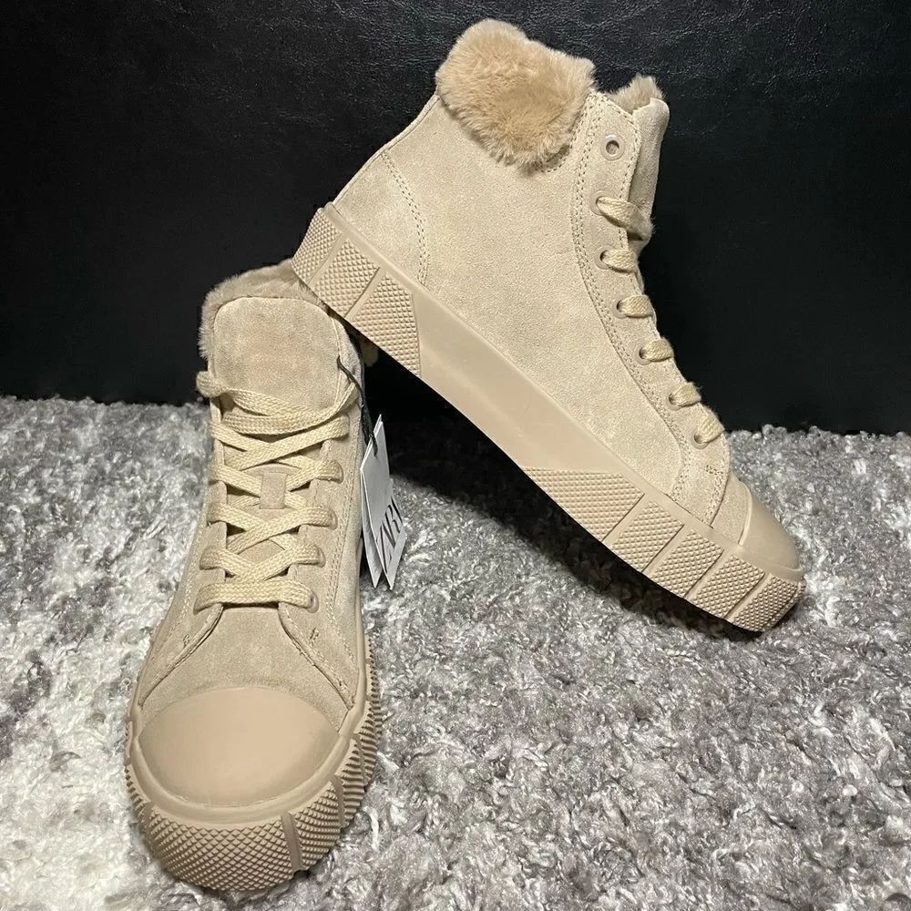 NWT Zara Faux Fur High Top Sneakers